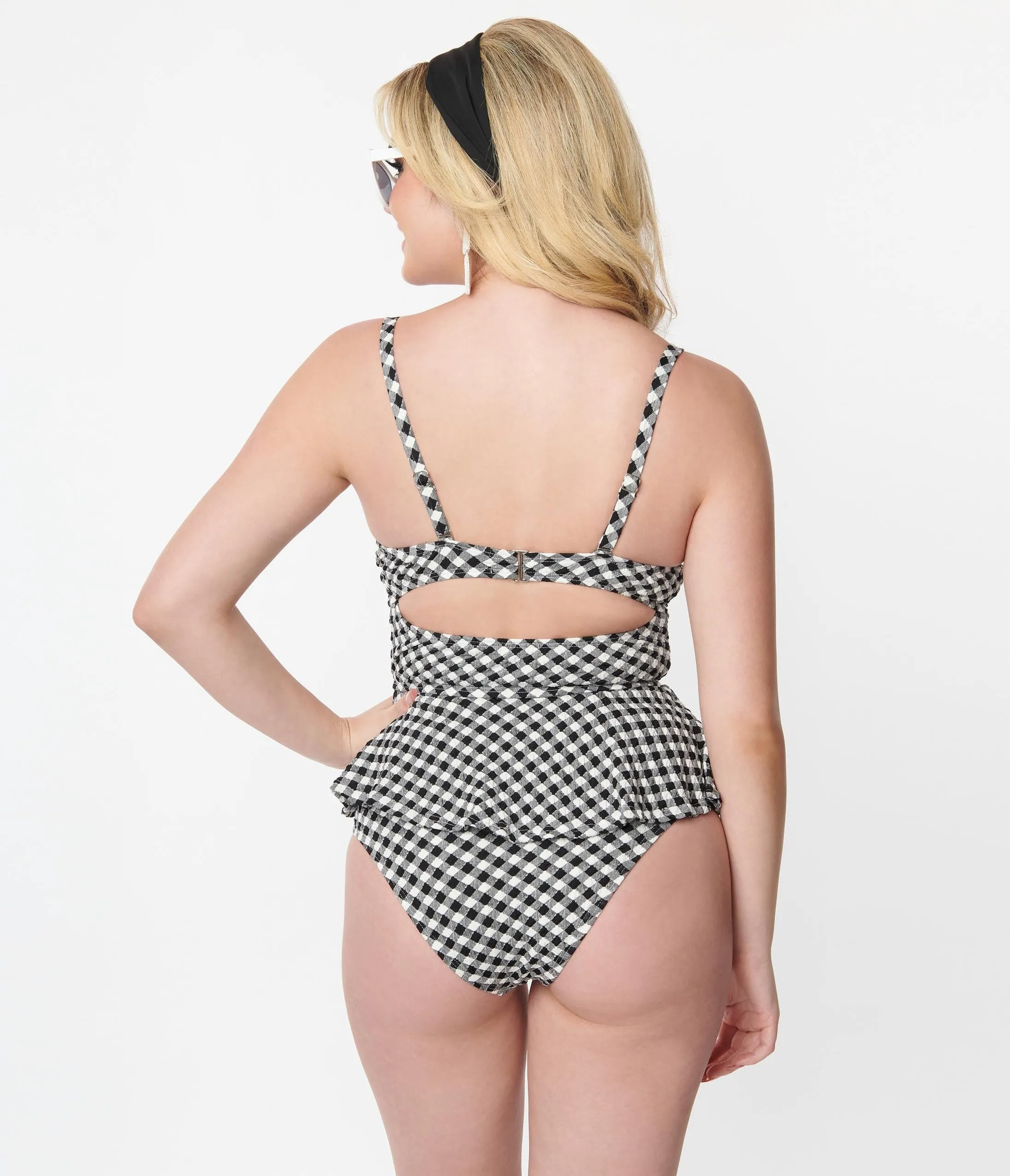 Unique Vintage Black & White Gingham Daphne Swim Bottoms