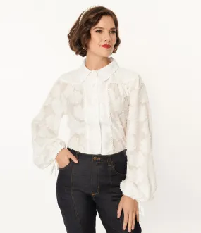 Unique Vintage White Floral Francesca Blouse