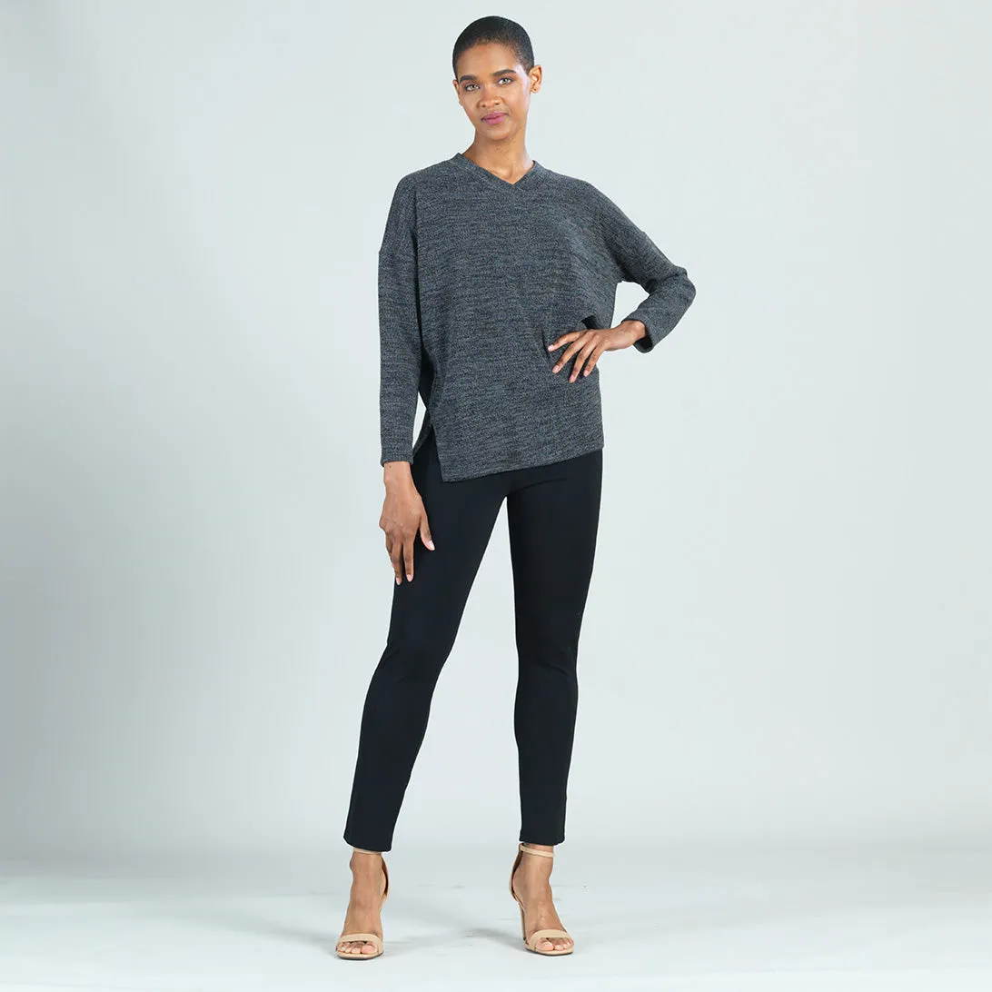 Waffle Knit V-Neck Hi-Low Sweater Top - Smoke - Final Sale!