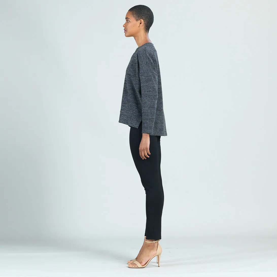 Waffle Knit V-Neck Hi-Low Sweater Top - Smoke - Final Sale!