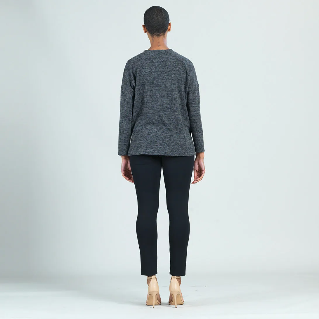 Waffle Knit V-Neck Hi-Low Sweater Top - Smoke - Final Sale!