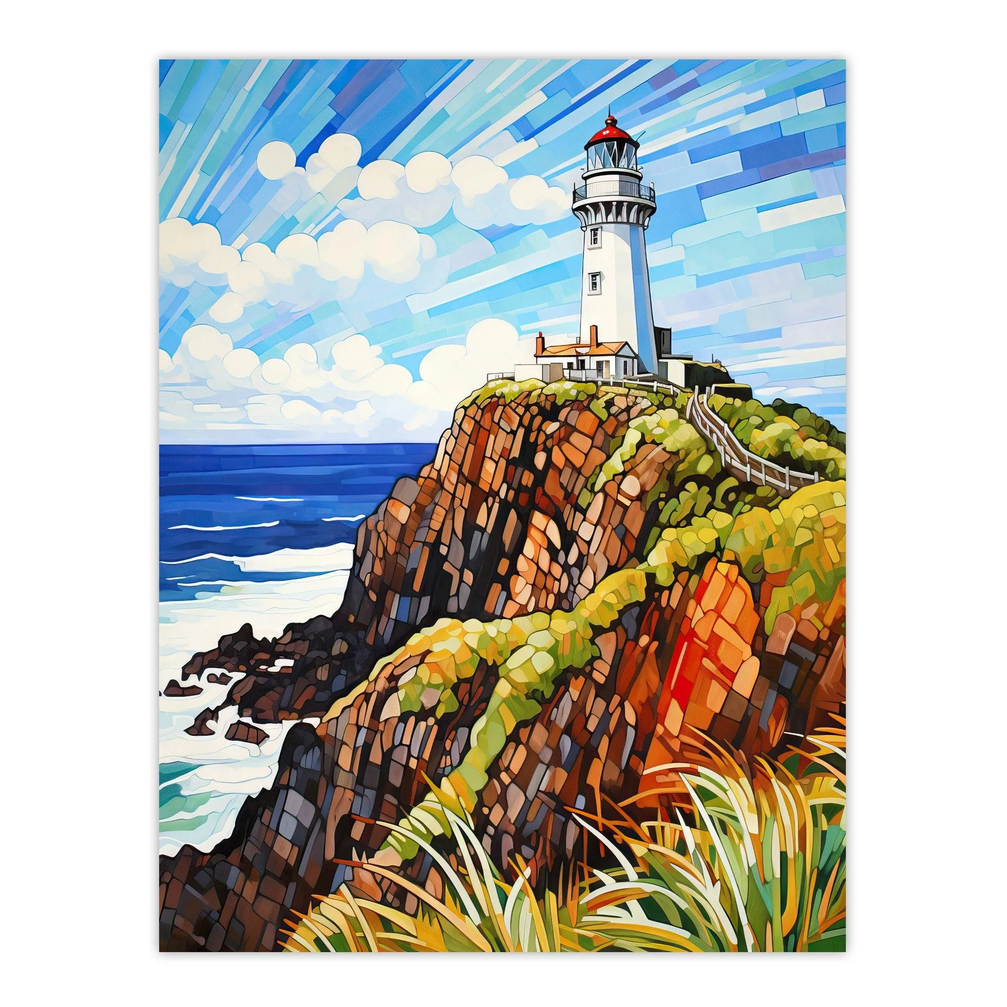 Wall Art & Pictures | Cape Byron Australia Vibrant Artwork Iconic Lighthouse Atop Cliffs Coastal Landscape Extra Large XL Un