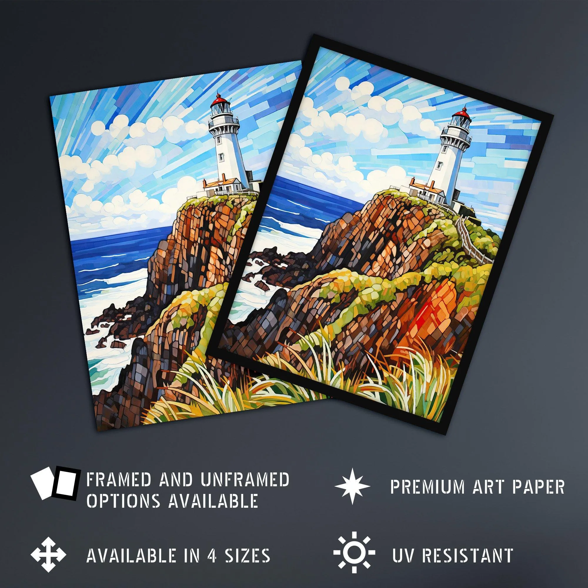 Wall Art & Pictures | Cape Byron Australia Vibrant Artwork Iconic Lighthouse Atop Cliffs Coastal Landscape Extra Large XL Un