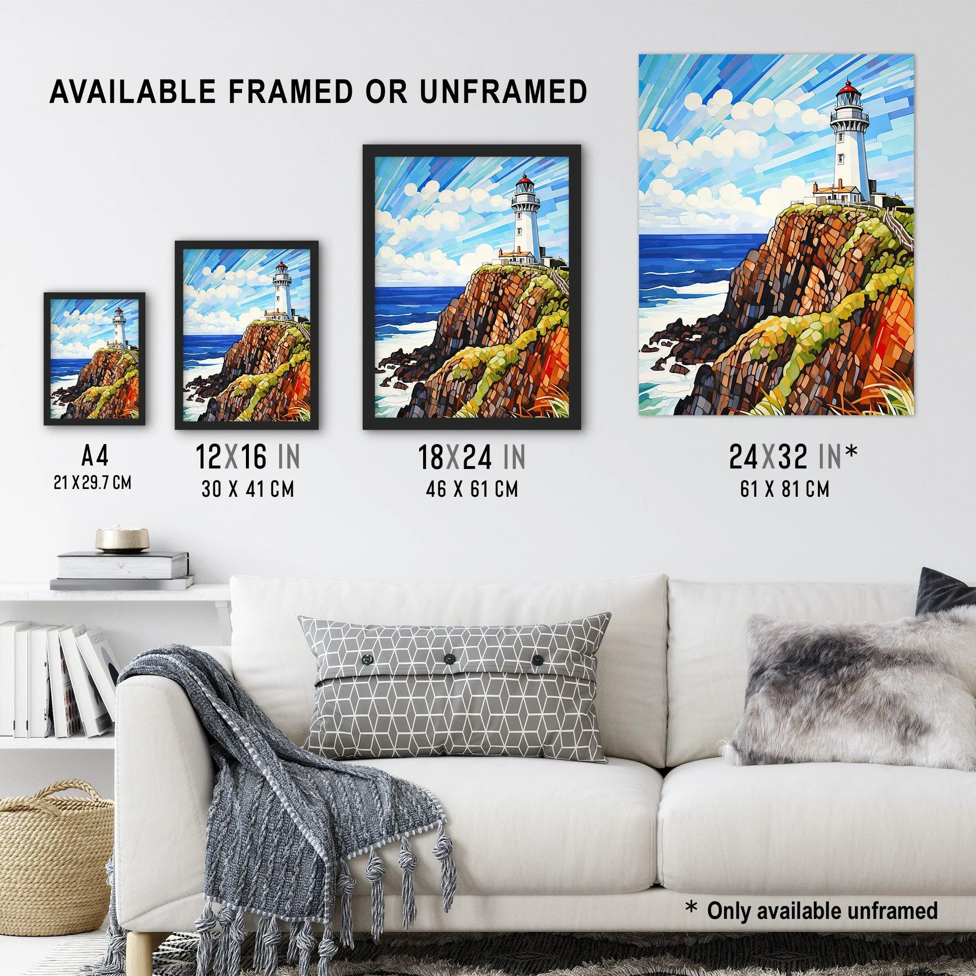 Wall Art & Pictures | Cape Byron Australia Vibrant Artwork Iconic Lighthouse Atop Cliffs Coastal Landscape Extra Large XL Un