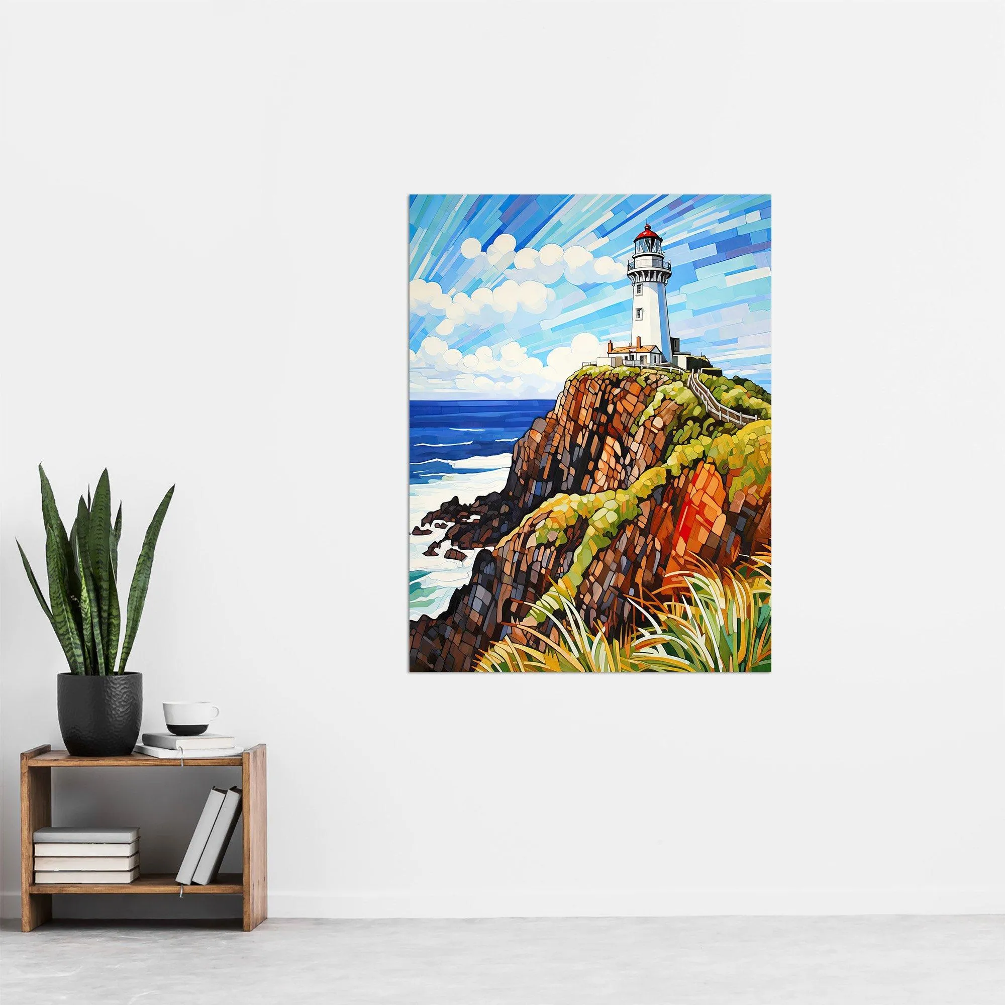 Wall Art & Pictures | Cape Byron Australia Vibrant Artwork Iconic Lighthouse Atop Cliffs Coastal Landscape Extra Large XL Un