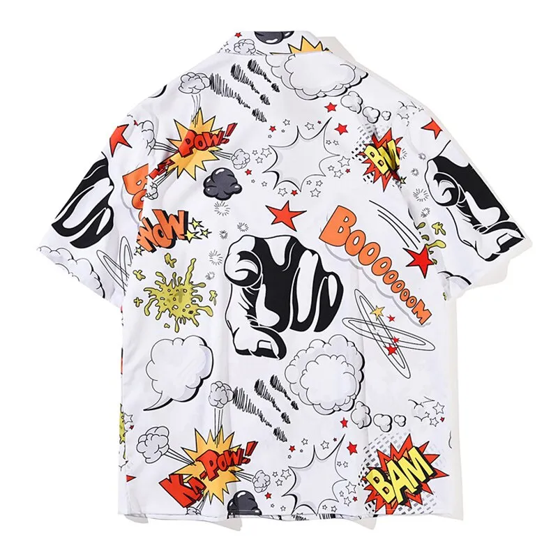 Xituodai 2022 New Arrival Men Shirt Chemise Homme Loose Summer Graffiti Printing White Cardigan Lapel Short Sleeve Cotton Casual