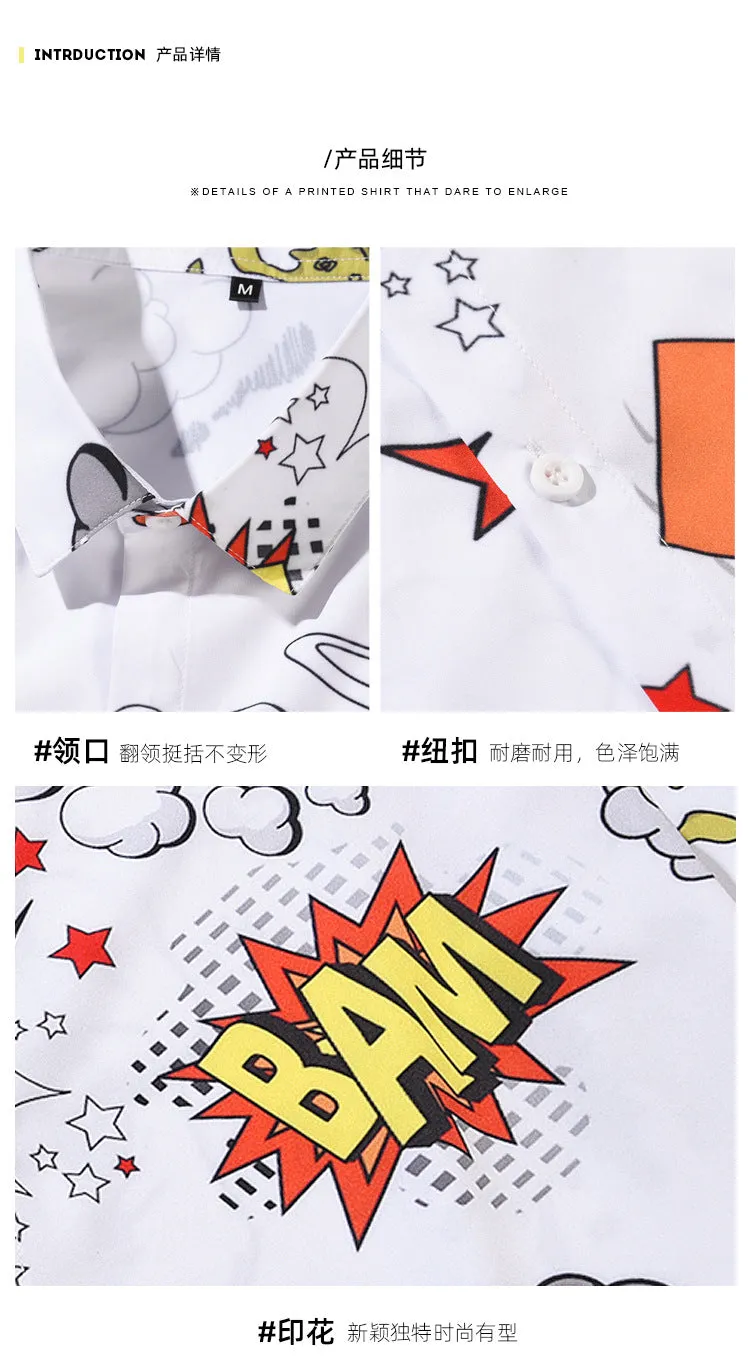 Xituodai 2022 New Arrival Men Shirt Chemise Homme Loose Summer Graffiti Printing White Cardigan Lapel Short Sleeve Cotton Casual